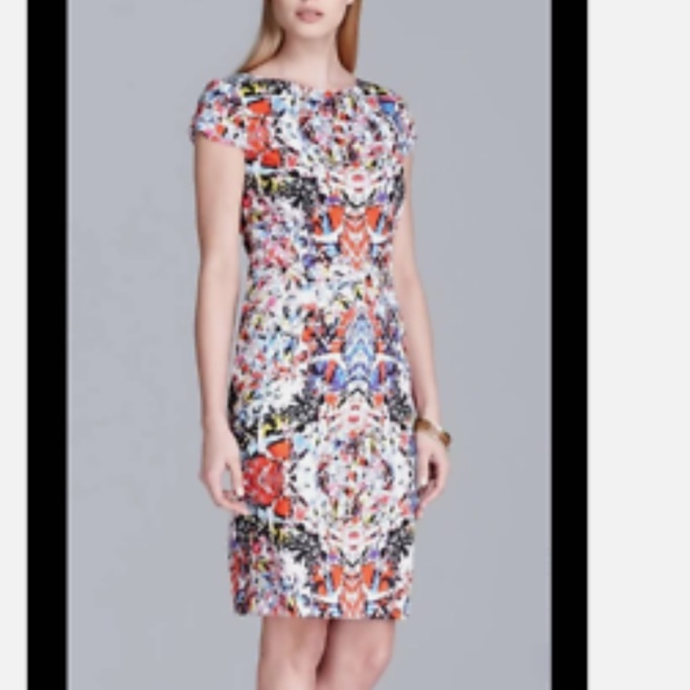T TAHARI Womens Skyler Colorful Kaleidoscope Cap Sleeve Midi Shift Dress size 10